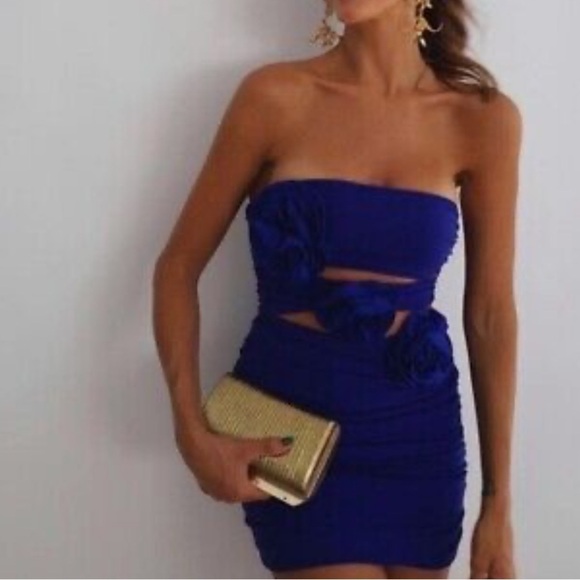 zara strapless dress 3D cutout appliqué mini dress size Xs - Picture 4 of 12